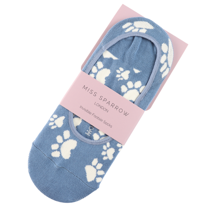 Paw Prints Invisible Footsie Socks Denim