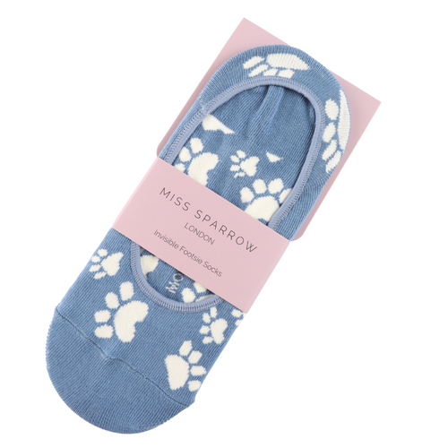 Paw Prints Invisible Footsie Socks Denim