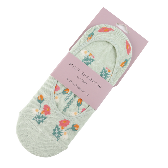 Mini Floral Invisible Footsie Socks Duck Egg