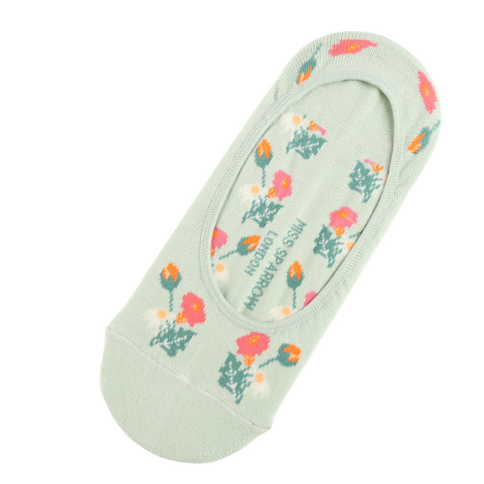 Mini Floral Invisible Footsie Socks Duck Egg