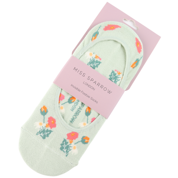 Mini Floral Invisible Footsie Socks Duck Egg