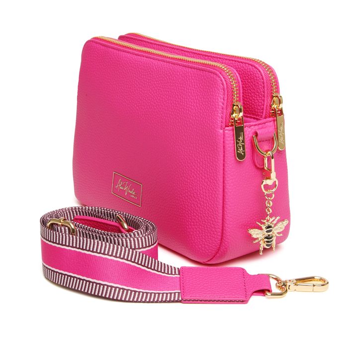 Pink - Dual Double Zip Crossbody Bag