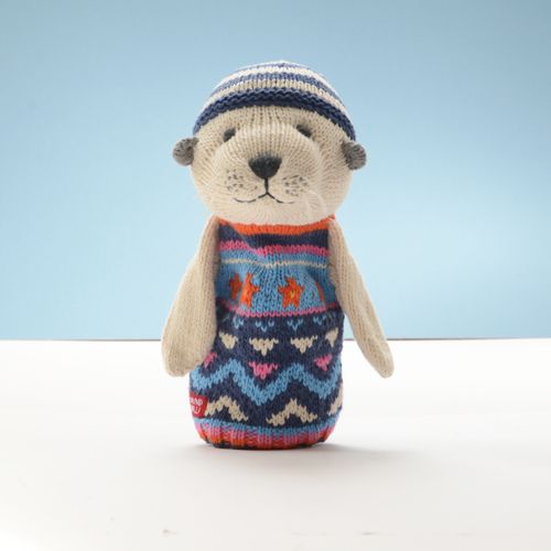 Hand Knitted Seal Puppet in Organic Cotton