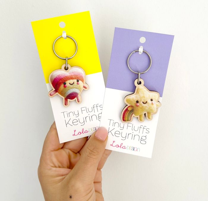 Tiny Fluffs Wooden Pin Badges & Key Rings