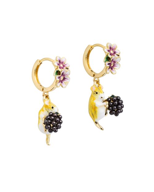 Blackberry Mouse Beaded Hoop Earrings 
