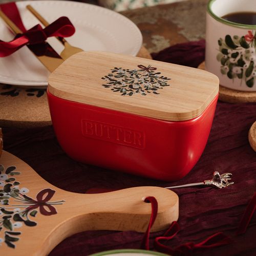 Mistletoe Red Butter Dish