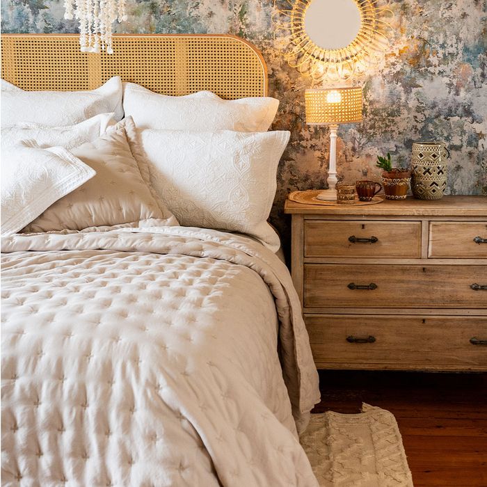 Portofino Peachskin Bedspread Collection - Pink and Oatmeal