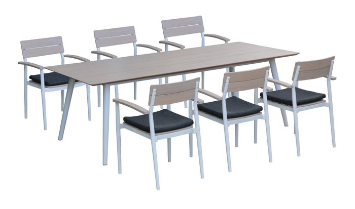 Rec. Dining Table powder coated alu frame with FSC Teak worktop