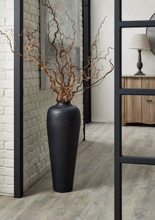 Matt Black Hammered Vase With Lid