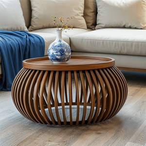 Indus Solid Wood Small Round Low Coffee Table