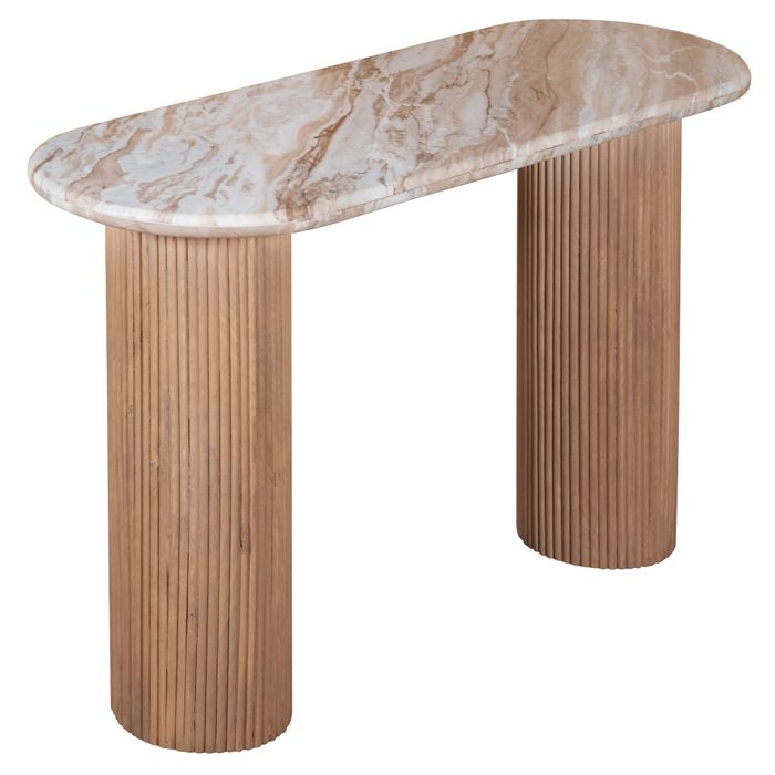 Natural Marble & Wood Pedestal Console Table
