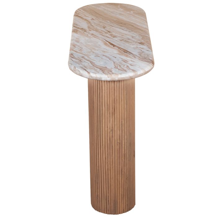 Natural Marble & Wood Pedestal Console Table
