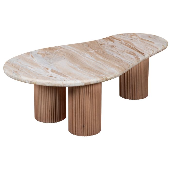 Natural Marble & Wood Pedestal Coffee Table