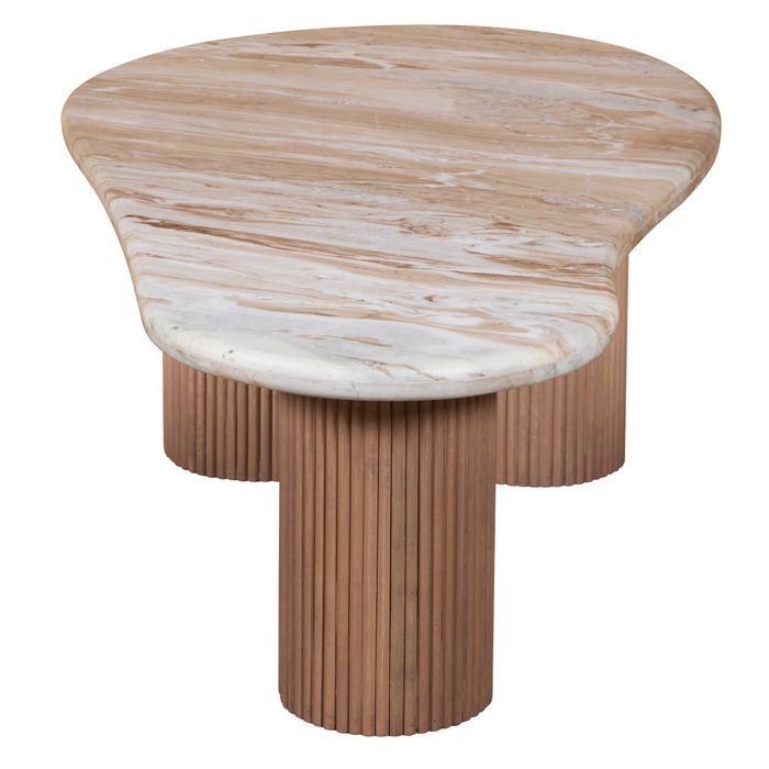 Natural Marble & Wood Pedestal Coffee Table