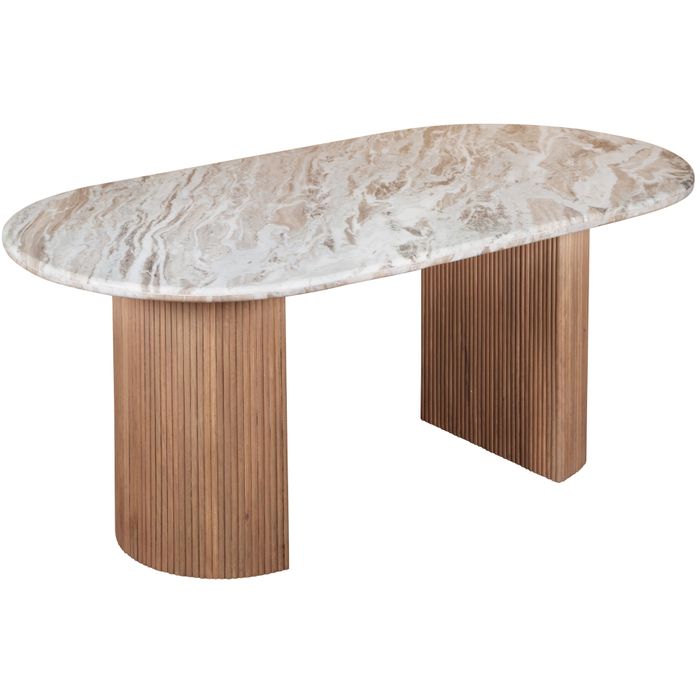 Natural Marble & Wood Pedestal 6-8 Seater Dining Table