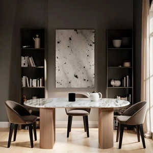 Natural Marble & Wood Pedestal 6-8 Seater Dining Table