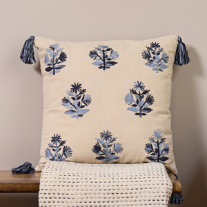 Daisy Embroidered Cotton Cushion