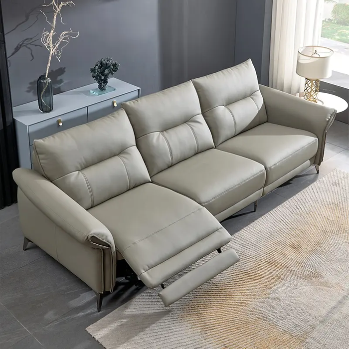 Recliner Sofa Beige Real Leather