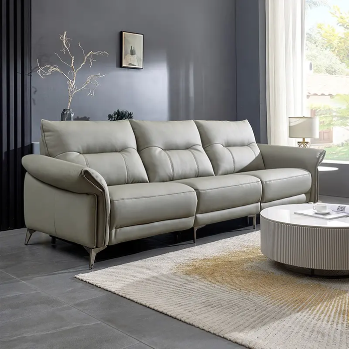 Recliner Sofa Beige Real Leather