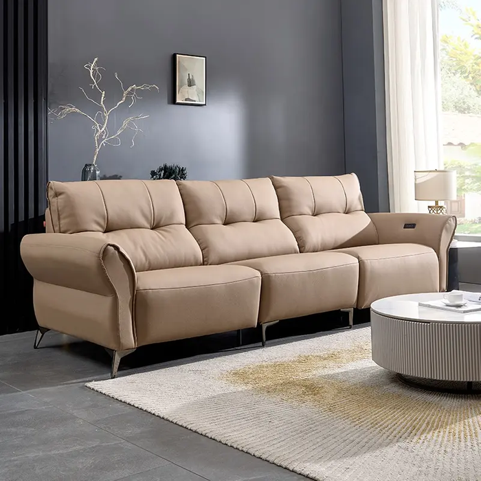 Recliner Sofa Beige Real Leather