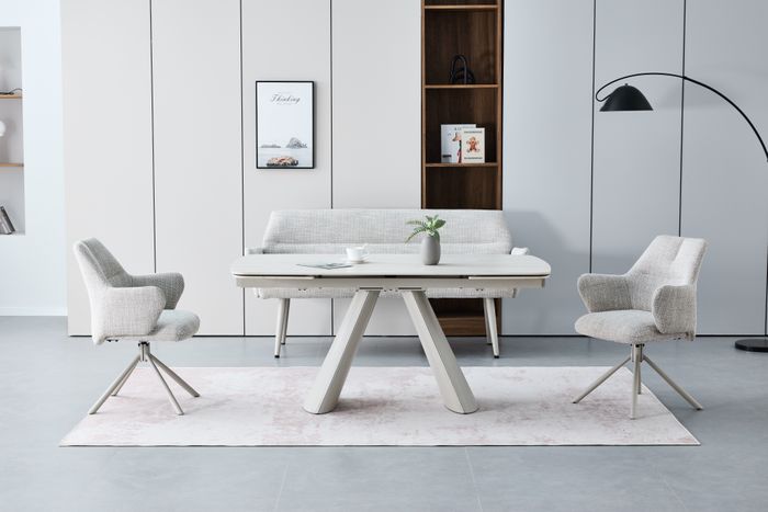 Italian travertine style statement dining sets.