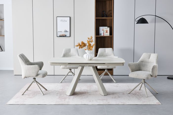 Italian travertine style statement dining sets.