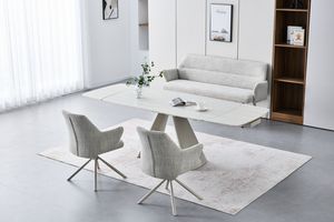 Italian travertine style statement dining sets.