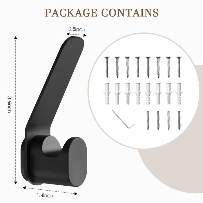 KAPANOU Dual Coat Hooks Wall Mounted set of 8, Heavy Duty Metal Clothes Hanger for Bathroom, Bedroom, Entryway, Modern and Decorative Aluminum Wall Hooks for Hanging Coats, Towels, Hats (Black)