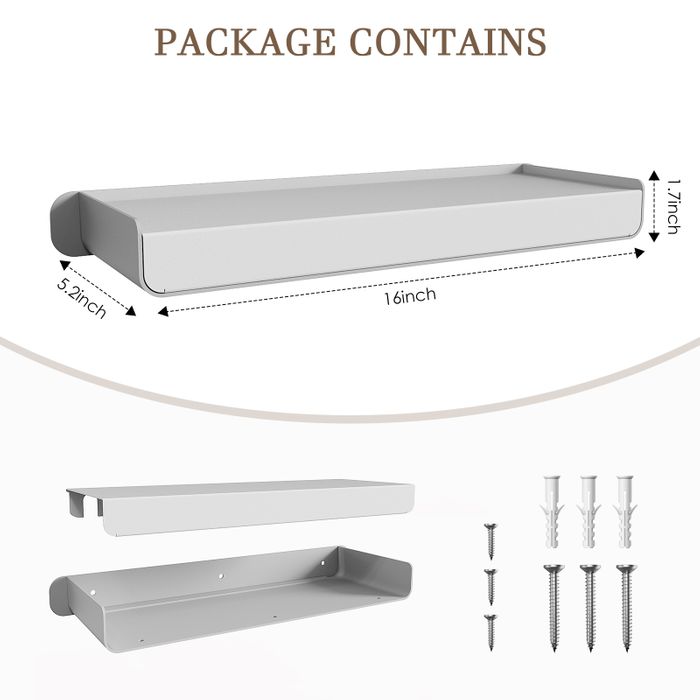 KAPANOU Grey Floating Shelves Wall Mounted, Heavy Duty Aluminum Shelf for Book Storage, Living Room, Bedroom, Bathroom, Kitchen, Modern Metal Hanging Shelves for Wall Decor