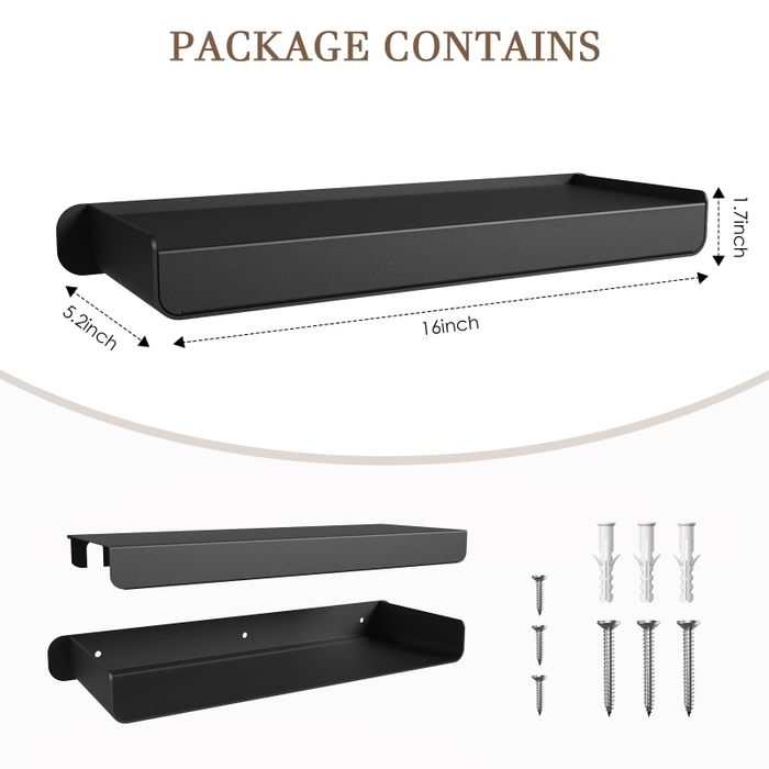 KAPANOU Black Floating Shelves Wall Mounted, Heavy Duty Aluminum Shelf for Book Storage, Living Room, Bedroom, Bathroom, Kitchen, Modern Metal Hanging Shelves for Wall Decor