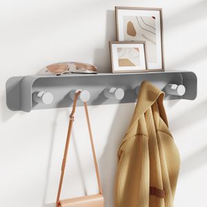 KAPANOU Coat Rack Wall Mount with Shelf-5 Hooks, Sturdy Metal Coat Hook Rail for Bathroom, Bedroom, Entryway, Versatile and Decorative Aluminum Clothes Hanger for Hanging Towels, Hats, Bag (Grey)
