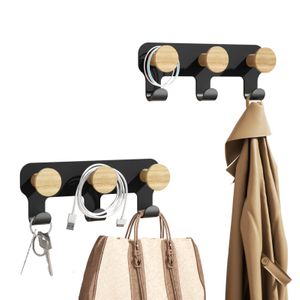 KAPANOU dual Coat Hooks Wall Mounted 2 Pack 6 Hooks, Vintage Brown Rubberwood Coat Rack with Sturdy Black Metal Hanger for Jackets, Towels Or Hats, Decorative Hooks for Bathroom, Bedroom, Entryway