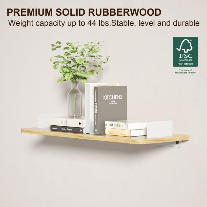 KAPANOU Floating Shelves for Wall, Modern Hanging Bookshelf with White Metal Brackets for Office Decor, Wooden Wall Mounted Shelf for Farmhouse Kitchen Bathroom Bedroom, Rustic Brown