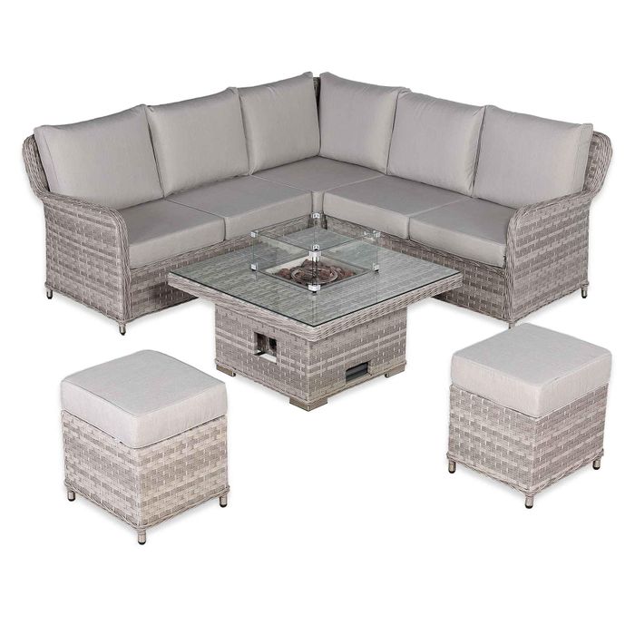 Havana Range Square Corner Sofa Set with Fire Pit Rising Table