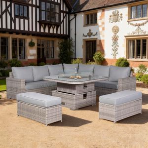 Aurora Range Large Round Corner Sofa Set with Fire Pit Rising Table