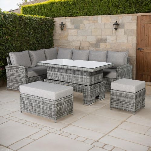 Monaco Range Left Hand Corner Sofa Set with Rising Table in Dark Grey Weave