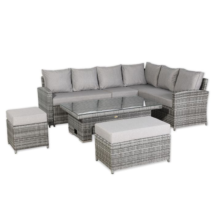 Monaco Range Right Hand Corner Sofa Set with Rising Table in Dark Grey Weave