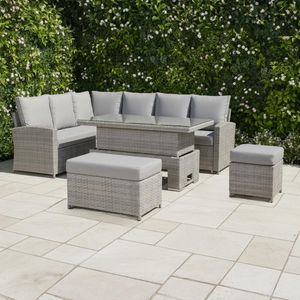 Monaco Range Left Hand Corner Sofa Set with Rising Table in Light Grey Weave