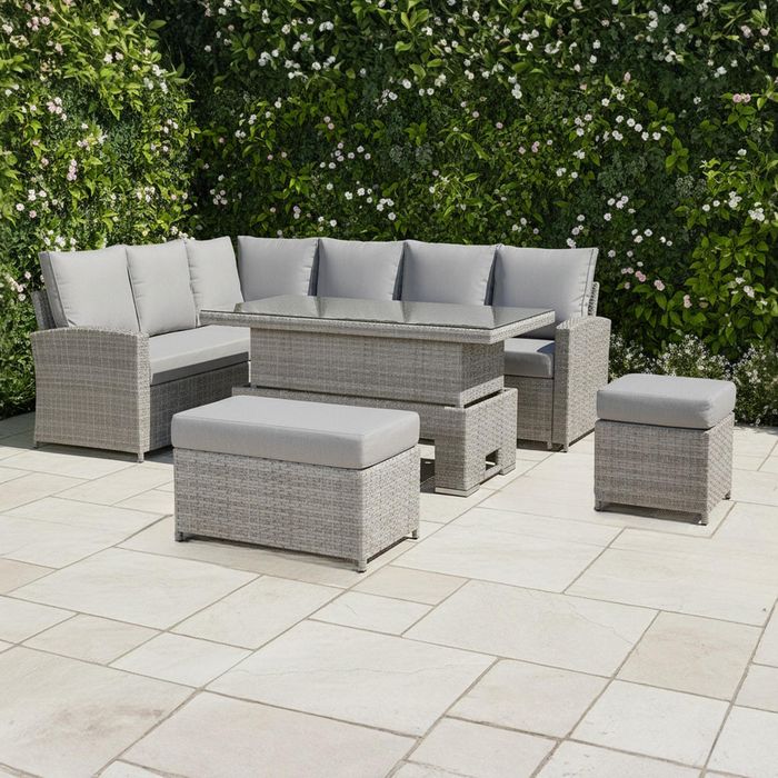 Monaco Range Left Hand Corner Sofa Set with Rising Table in Light Grey Weave