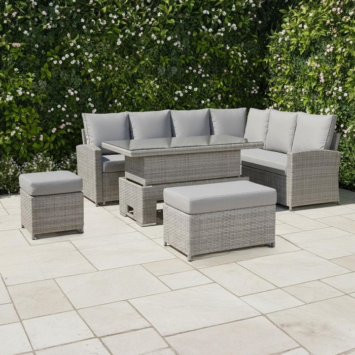 Monaco Range Right Hand Corner Sofa Set with Rising Table in Light Grey Weave