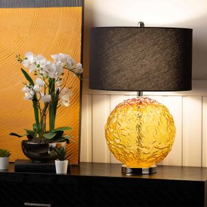 Clear Brown Glass Table Lamp with Black Linen Shade