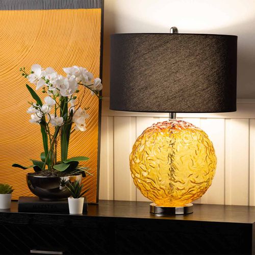 Clear Brown Glass Table Lamp with Black Linen Shade