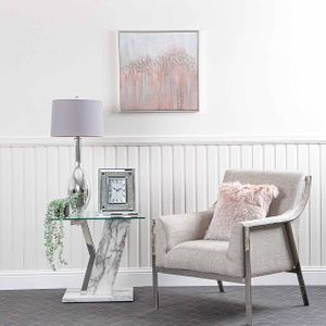 Medium Pink & Silver Framed Abstract Canvas With Crystal Stone Design Wall Art