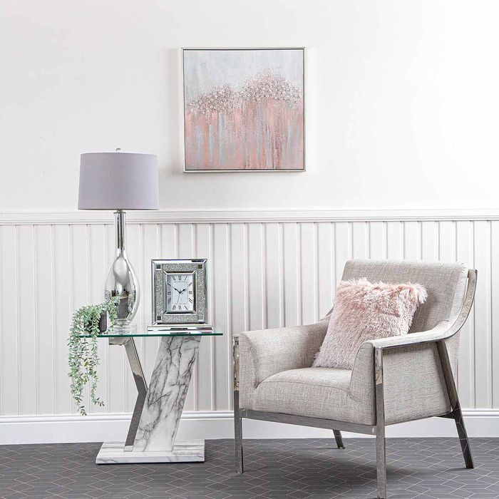 Medium Pink & Silver Framed Abstract Canvas With Crystal Stone Design Wall Art