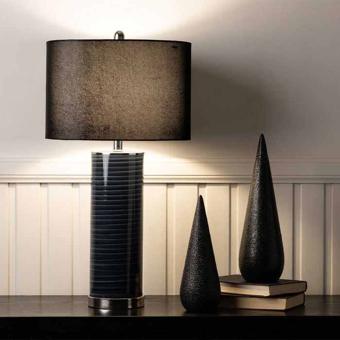 Chrome Table Lamp Dark Grey Faux Silk Shade