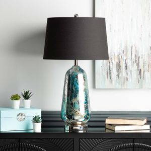 Chrome Table Lamp Dark Grey Faux Silk Shade