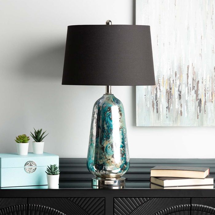 Chrome Table Lamp Dark Grey Faux Silk Shade