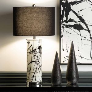 Black and White Splash Glass Table Lamp with Black Velvet Shade