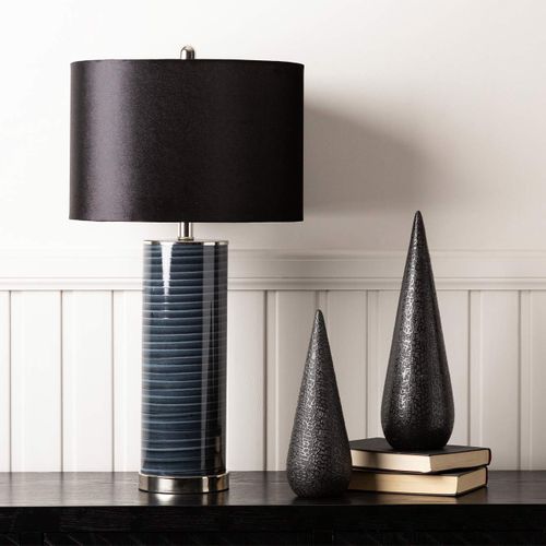Clear Black Glass Table Lamp with Black Faux Silk Shade