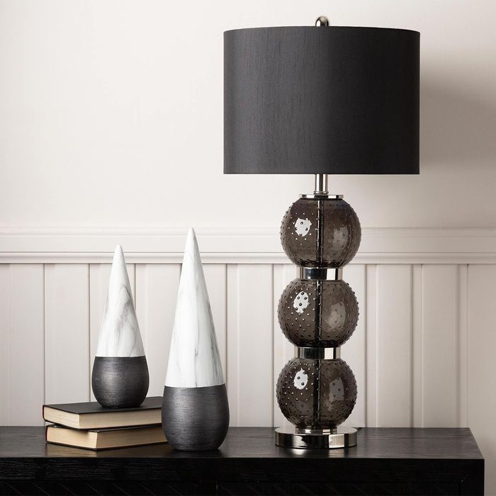 Clear Black Glass Table Lamp with Black Faux Silk Shade